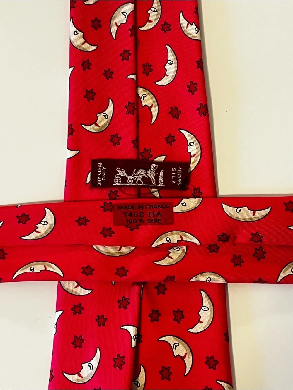 HERMES 7462 HA Mens Neck Tie Silk Vintage France Celestial Moon Star Fathers Day